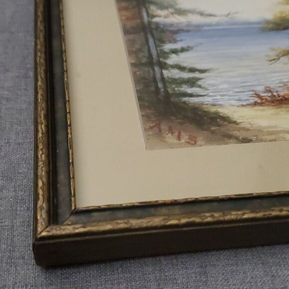 Old Vintage original signed art professionally bordered framed 7-1/4"x12-1/2" - Picture 3 of 12